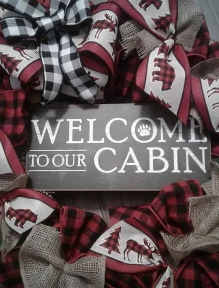 WREATH BUFFALO CHECK HAND CRAFTED WREATH WELCOME To Our CABIN FRONT DOOR